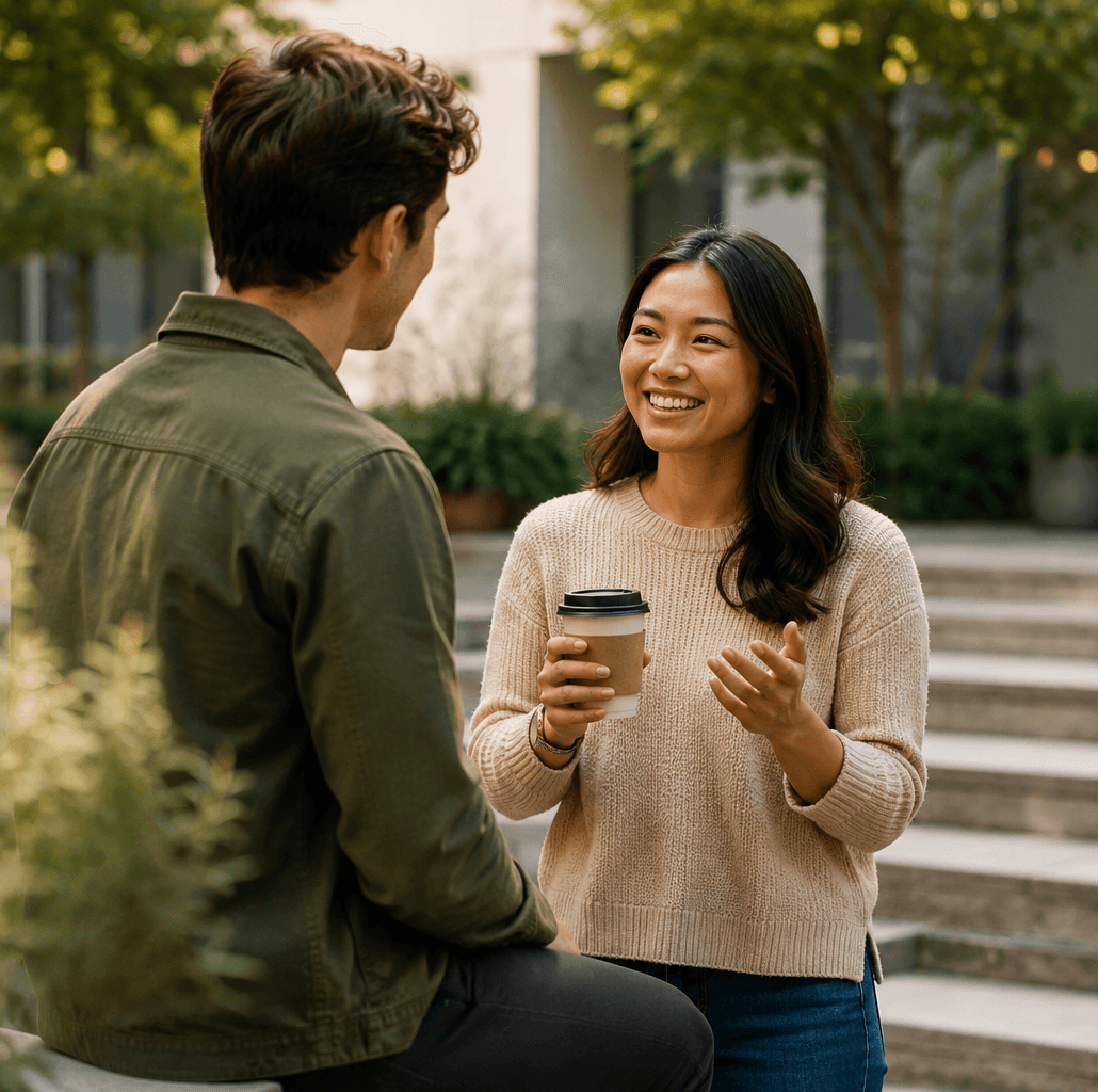 Two people having a natural conversation in English.